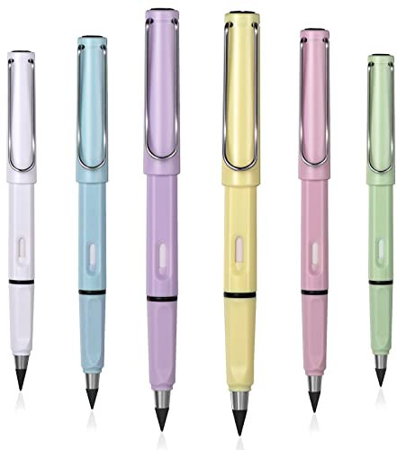 Oderra 6 PCS Ewiger Bleistift, Bleistifte mit Radiergummi, Tragbarer Tintenloser Bleistift Austauschbare Nachfüllungen Graphitsti, Klares und flüssiges Schreiben