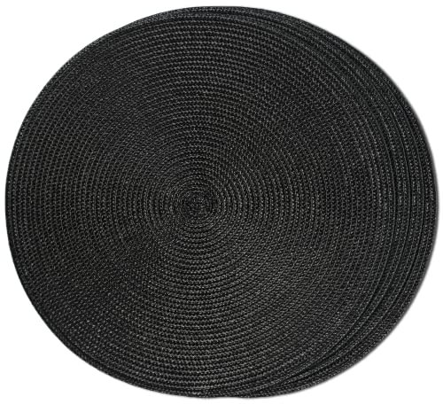 FunWheat Lot de 4 sets de table ronds tressés pour tables de salle à manger, lavables, antidérapants, 38,1 cm (noir, 4 pièces)