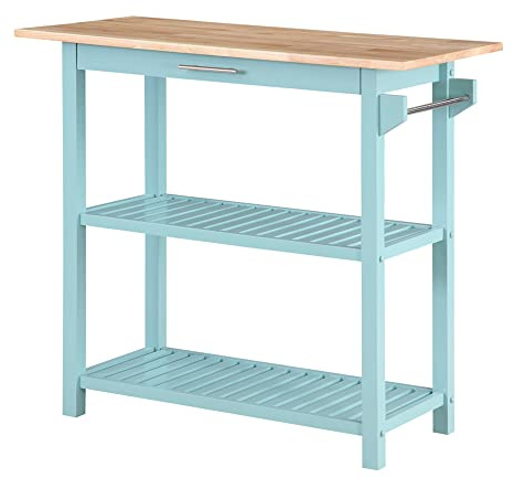 Convenience Concepts Designs2Go 3 Tier Butcher Block Kitchen Prep Island 40 - 3 Tier Modern Cooking Cart with Drawer, Food Serving Station for Kitchen, Dining Room, Sea Foam