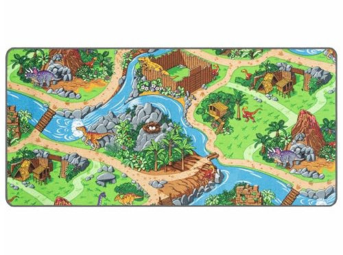 Primaflor Kinderteppich Dino - 95x200cm, Robuster Spielteppich, Hochwertiger Teppich für das Kinderzimmer, Spielmatte für Jungen/Mädchen