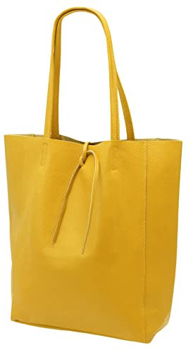 SH Leder ® Damen Echt Rindleder Shopper mit Innentasche in vielen Farben Schultertasche Henkeltasche 37x29cm Kora G266 (Gelb)