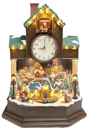 Moments In Time Kuckucksuhr mit Weihnachtsdorfszene mit LED-Lichtern, Weihnachtsmusik und Animation - Netzadapter (im Lieferumfang enthalten) (47,5 x 31 x 20,6 cm (H x B x T)