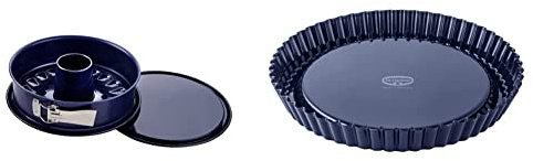 Dr. Oetker Springform Ø 26 cm Back-Liebe Emaille – 26er Kuchenbackform mit extra hohem Rand in Dunkelblau & Obstkuchenform 28 cm Back-Liebe Emaille – 28er Tortenbodenform in Dunkelblau