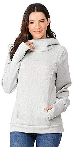 TDEOK Pulli Femmes Top Allaitement Sweatershirts Enceinte Capuche De Maternité Blouse De Maternité Pull Gros Tricot, Gris #4, M