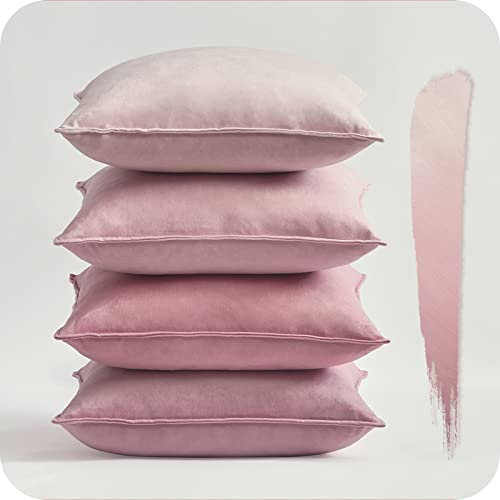 Topfinel Kissenbezug 60x60 rosa 4er Set Samt Kinderzimmer deko Kissenbezüge Kissenhülle sofakissen dekokissen Zierkissen Bezug deko für Sofa Schlafzimmer Wohnzimmer Balkon flauschig
