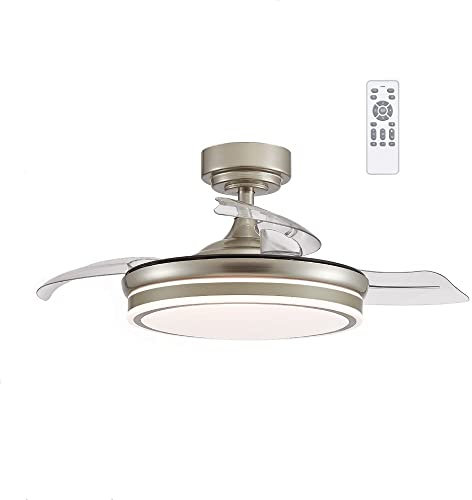 wonderlamp - Ventilador Techo LED con Aspas Retráctiles Perla Mini, Motor DC Silencioso, 3 CCT Regulable 35W, Níquel