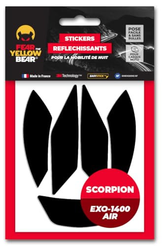 Fear The Yellow Bear© Easy Replica Scorpion Exo 1400 Air™, Kit 4 Stickers réfléchissants REPOSITIONNABLES, pour Casque Moto, 3M™ Technology (Noir, Scorpion EXO 1400 AIR)