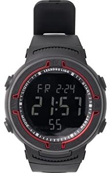 Leandro Lido Unisex Sport Uhr - Digitales 12-Bit-Display mit Stoppuhr, Alarm und Stundensignal-Funktion - Wasserdicht bis 3 ATM - Geeignet für Sport und Freizeit (Vernazza - Schwarz/Rot)