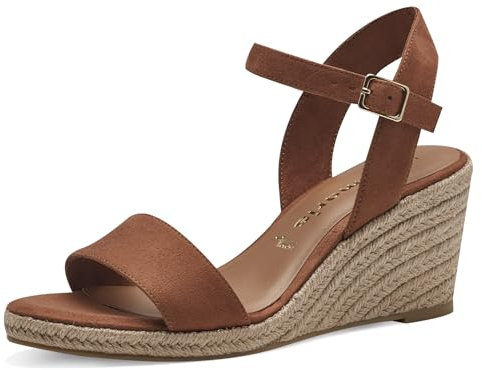 Tamaris Damen Plateau Sandalen Textil Vegan Keilabsatz Sommer; COGNAC/braun; 41