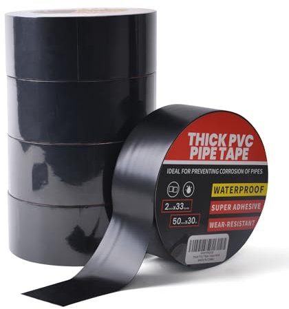 TAPEBEAR Isolierband Schwarz Abdichtungsband Dichtband selbstklebend PVC Rohr SchutzhüLle WickelbäNder Anti-Korrosions-Klebeband Wasserdichtes Korrosionsschutz, 50mm x 30m,0,25 mm Dicke,5Rollen