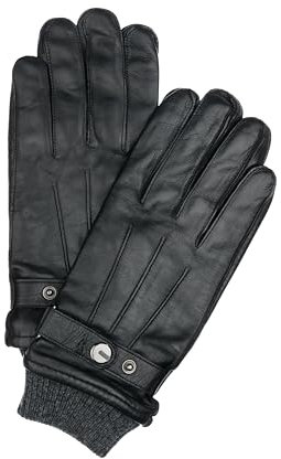 PITAS Winterhandschuhe Herren | Echte Lederhandschuhe Herren mit 100% Wollfutter und Strickbündchen | Schwarze Handschuhe im Klassischen Stil | iTouch-Technologie (Schwarz, XS)