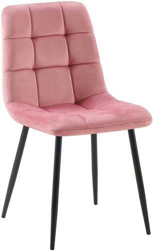 CLP Esszimmerstuhl Antibes | Samt | Gepolstert | Küchenstuhl | Metallbeine mit Bodenschonern | Belastbar bis 150 kg, Farbe:rosa