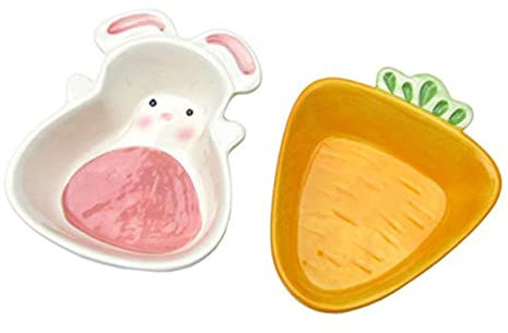 FONDOTIN Pink and White Ceramic Rabbit Food Bowl Pet Feeder for Small Animals Hamster Bowl Suitable for Kittens and Rabbits