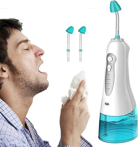 RAYACO Vaso Neti elettrico portatile per l'irrigazione nasale, kit di risciacquo nasale per il sollievo da sinusite e allergie, sistema di irrigazione nasale e sinusale a impulsi da 300 ml