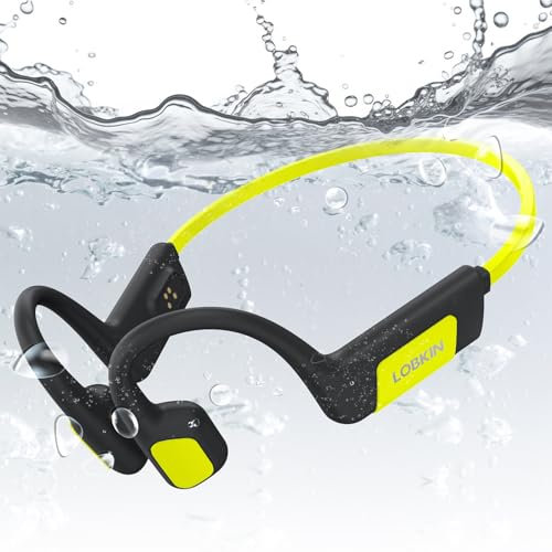 LOBKIN Knochenschall Kopfhörer Bluetooth 5.3 - IP68 Wasserdicht Kopfhörer zum Schwimmen, Sport Open-Ear kabelloser Kopfhörer mit 32G MP3 Player für Schwimmen Laufen Radfahrer, 6 Stunden Spielzeiten
