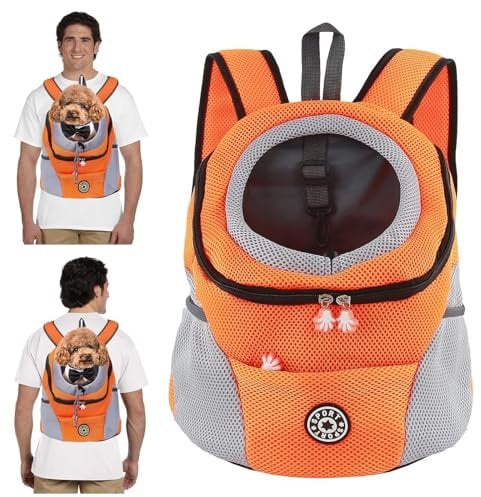 PETCUTE Hundetragerucksack,Verstellbarer Haustier Rucksack für Kleine Hunde und Katzen,Gepolsterter Schultergurt,Wasserdichter Boden,Atmungsaktiv,Haustier-Fronttasche mit Sicherheitshaken,zum Wandern