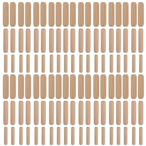 CHUENKUK 900 Stück Möbel holzdübel, Holzdübel Set M6 M8 M10, Riffeldübel Langholzdübel, Riffeldübel Eiche, für Schreiner, Handwerker, Heimwerker, Holzbearbeitung