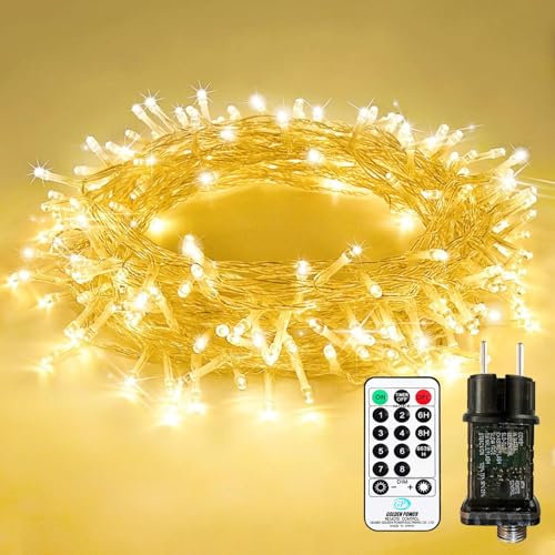 Bzavor 15M/49FT 100 LED Fairy Lights Plug with Timer 8 Modes Memory Function Remote Control IP65 Waterproof Christmas Lights Indoor/Outdoor, Warm White Fairy Lights for Christmas Decorations Halloween
