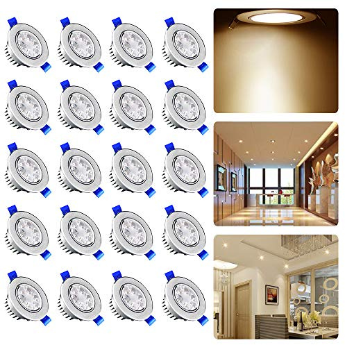 LILIIN LED Einbaustrahler 20er Set 3W Deckenleuchte, Aluminium Deckenspots Schwenkbar Einbauspot, Deckenstrahler Spot, für Schlafzimmer, Wohnzimmer, Warmweiß