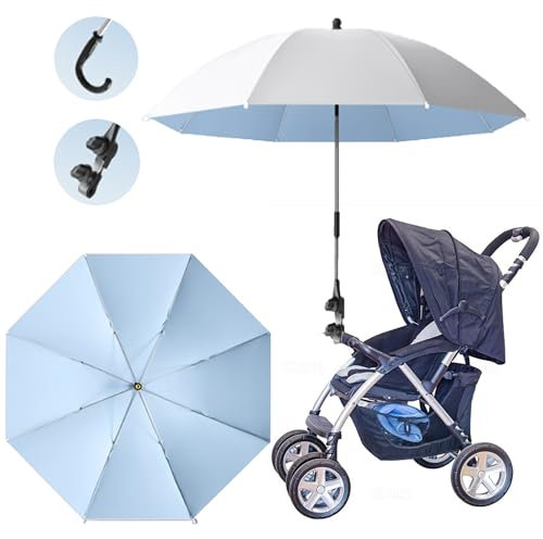 SQAQS Universal Sonnenschirm Sonnenschutz UPF 50+, Kinderwagen-Sonnenschirm, 85 cm Durchmesser mit Einem Regenschirmgriff, Universal Parasol für Kinderwagen, Kinderwagen(Blau)