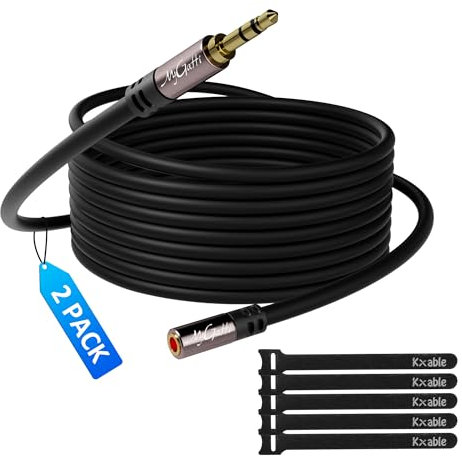 Mygatti Cavo di prolunga jack 3,5 mm(3 Metri,2 pezzi),cavo di prolunga Aux,cavo audio stereo Maschio a femmina,Nero,OFC,cavo di prolunga per cuffie,smartphone,tablet(con 5 fascette per cavi)