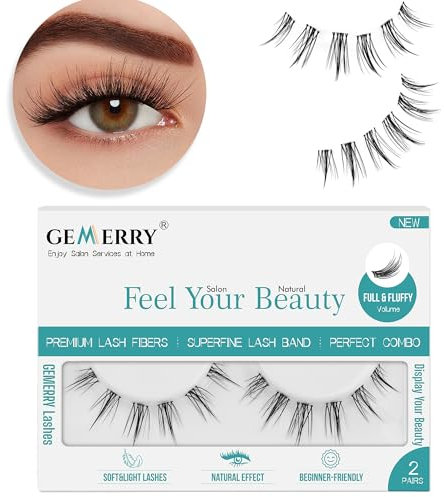 GEMERRY Wimpern Extensions 2 Wimpern Paar Fake Lashes 7-14 Tagen Halt Vegan Handgemacht Künstliche Wimpern für Zuhause(AQ01)