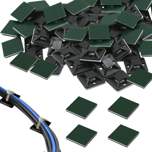 HANIUTTY 100PCS Embases Adhesive pour Attache de Cable, Auto Adhésif Base de Serre-câble Support de Serre Câble Plastique Embase pour Collier de Serrage - Noir, 25 * 25mm