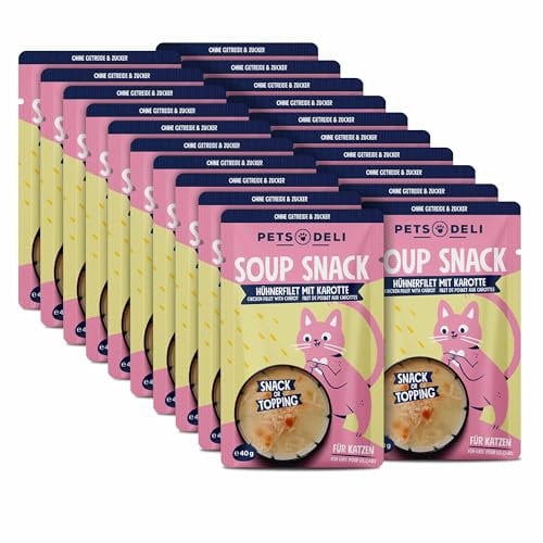 Pets Deli Huhn Suppensnack Vorteilspack für Katzen ohne Zucker und Gluten 20x40g