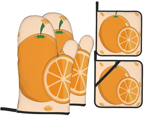 Set di 4 guanti da forno e presine per la massima sicurezza in cucina, colore arancione