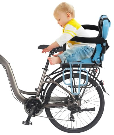 Tyvotrend Kindersitz Fahrrad Hinten, Fahrradkindersitze Kinderfahrräder Rücksitz Abnehmbar Kinder Fahrradsitz mit U-förmige Geländer & Rückenlehne & Fußstützen, für 6 Monaten bis 6 Jahren alt (Blau)