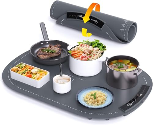 Warming Tray, Silicone Food Warmer Tray for Buffets and Parties, Electric Heating Mat for Food with 8 Temperature Settings, Roll Up Storage
