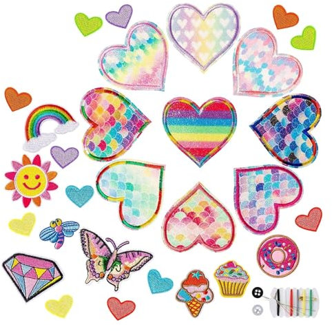 29 Stück Bügelflicken Kinder - Set Aufbügelflicken - Aufnäher Kinder - Zum Aufbügeln für DIY - Patch Sticker Kleidung - Jeans Kleidung Patches