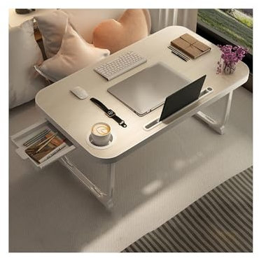HUFIREHU FrüHstüCkstablett Faltbare Laptoptisch Betttablett Notebook Notebooktisch Mit GeträNkehalter Betttablett Laptop Betttisch Klappbar Tragbar Laptoptisch Mit Schublade(Wood,Drawer Type)