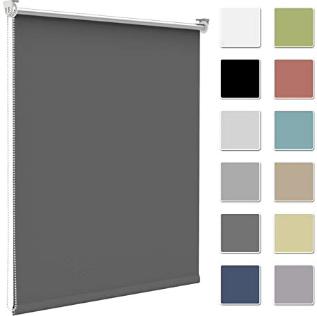 Fenster Rollos für innen Verdunkelung Dunkelgrau 90x120cm(Stoffbreite 85cm) Verdunklungsrollo ohne Bohren & mit Bohren,Thermorollo Klemmfix Klemmrollo Hitzeschutz Sichtschutz Wandmontage Deckenmontage