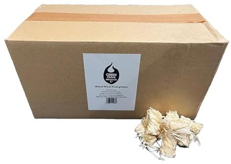 Green Olive Firewood - Wood Wool Firelighters - Natural Firelighters for Wood Burners, Pizza Oven, Campfires & more - BBQ Lighters - Firelighters for bbq - Eco firelighters - 350 Piece Box
