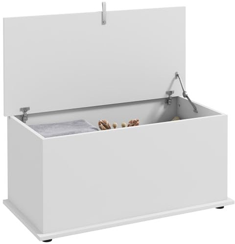 HOMCOM Cassapanca, Panca Contenitore Multiuso con Cerniere di Sicurezza, Panca Portaoggetti Scarpiera in Legno con Coperchio per Ingresso, Corridoio, Camera da Letto, Soggiorno, 80x40x40cm, Bianco