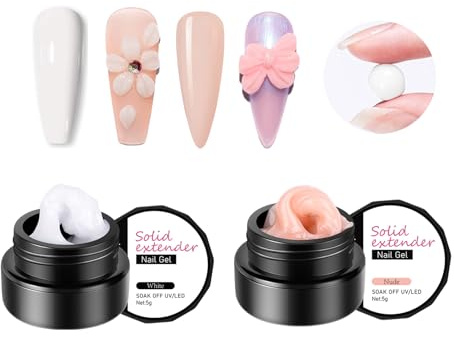 Solid Sculpture Builder Gel Kit, 2 Colors Non-Sticky Hand Solid Builder Gel for Nails, White & Nude Nail Extension Gel 3D Nail Art Sculpture Gel for Carving Patterns Decoration Nail Art Salon Home