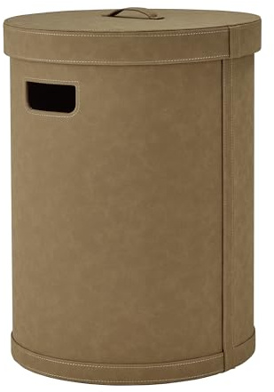 blomus Wäschesammler -SAHLA- | Wäschekorb mit Deckel | Ø 40 x 54H cm | 68 Liter | Farbe Indian Tan | Wäschebox aus Leder