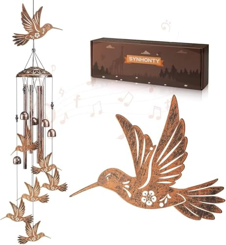 Kolibri-Windspiel für draußen, Gartengeschenke für Vogelliebhaber, Frauen, Männer/Mutter, Geburtstagsparty-Dekorationen, Gedenkgeschenke, Windspiele für draußen, drinnen, Zimmer, Zuhause, Wand, Garten