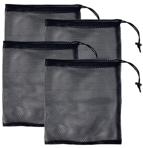 RANYAKE 4PCS Large Mesh Drawstring Bag,Black Mesh Nylon Net Bag,Net Beach Tote Bags,Ball Storage Kit Bags,40 * 35cm Drawstring Net Ba-g,for Swimming Pool,Beach,Travelling