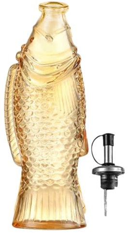 Soy Sauce Bottle - Glass Fish Design, 500ml Capacity | Resealable Container for Vinegar and Sesame Oil, Decorative Jug for Kitchen Use, Table Bar or Restaurant Presentation