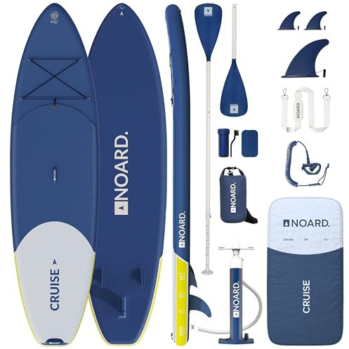 NOARD Stand-Up-Paddle-Board (SUP) aufblasbar – 326 cm Allround-Board für Anfänger und Fortgeschrittene – 140 kg Tragkraft – Komplett-Set mit Paddel, Pumpe, Rucksack, Leash – Navy Breeze