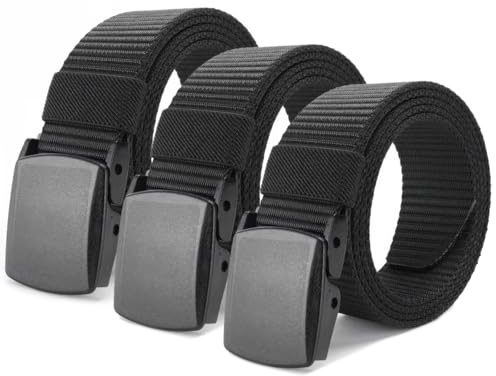 Lunza 3 Stück Arbeitsgürtel Herren aus Nylon, arbeitsgürtel Ohne Löcher | 150 x 3.5 cm Unisex Gürtel Nylon Canvas Gürtel für Damen und Herren, für Schneller Pass durch die Flughafensicherheit