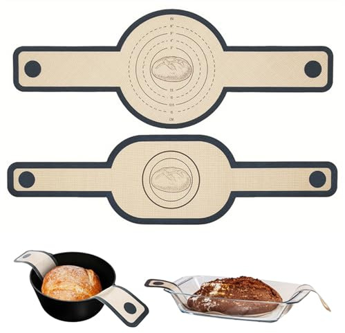 JurciCat 2 Stück Wiederverwendbare Backmatte Silikon für Dutch Oven Brot Backen Zubehör mit Langen Griffen für Brottopf Brotmatte für Backofen