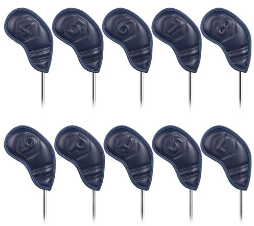 Golf Iron Club Head Covers Magnetic 10pcs 4-9,P,A,S,L Right Hand Hollow-out Numbers Red/Dark Blue PU Leather