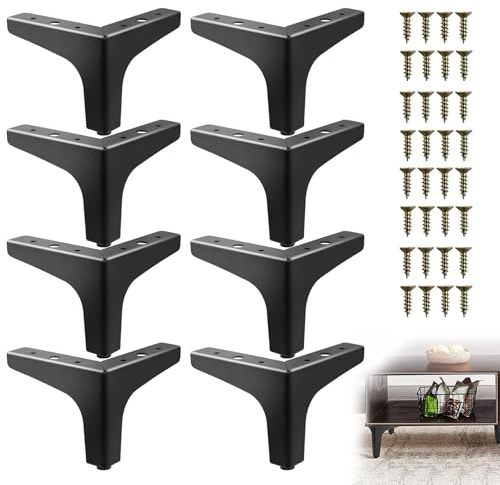 SAMSYOKI Lot de 8 Pieds de Meubles Noirs 10CM Pied Canapé en Métal Pieds de Table Basse avec Vis Triangulaires Pied de Meubles Modernes pour Canapé Armoire Commode Buffet Table de Chevet