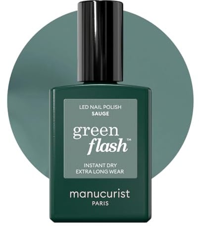 Manucurist Green Flash Sauge Sage Grey LED Gel Nail Polish | LED gel polish and semi-permanent nail varnish, UV nail lamp compatible. 12-free, bio-sourced, vegan, Made in France, 15 ml
