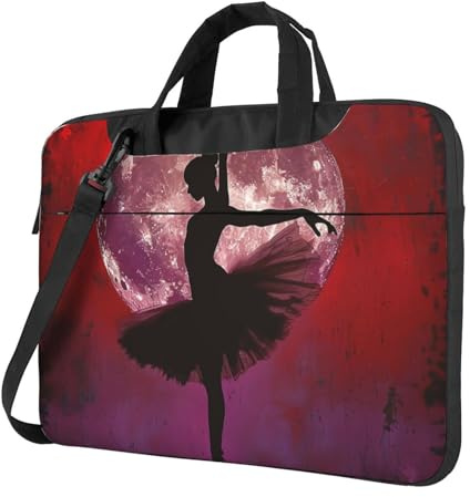 KCGSDEGV Ballerina Dance bedruckte Laptoptasche, dreilagiger Schutz, stoßfest, Crossbody-Laptop-Umhängetasche für Damen und Herren, Schwarz , 14 inch