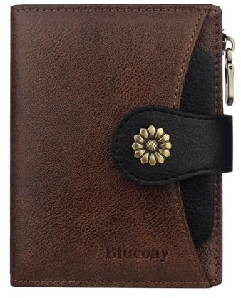 Blucoay Womens Wallet,RFID Blocking Wallet Women Soft Leather Bifold Wallets For Women Card Holder With Removable ID Window, bc-10 brownblack, Retro