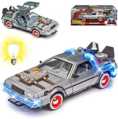 alles-meine.de GmbH Delorean DMC Zurück in die Zukunft Back to the Future III mit Beleuchtung 1/24 Jada Modell Auto mit individiuellem Wunschkennzeichen